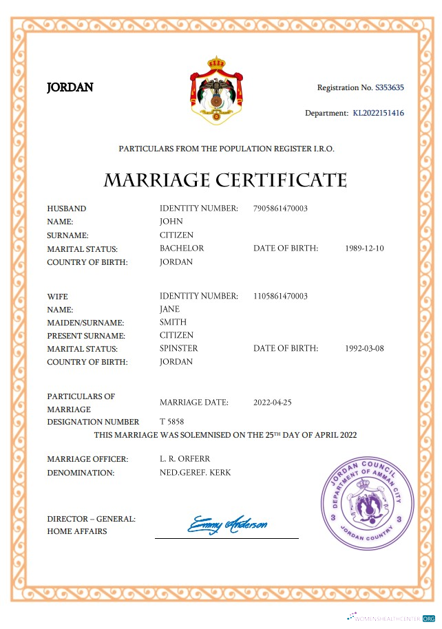 Download Jordan marriage certificate Word and PDF template Photoshop template